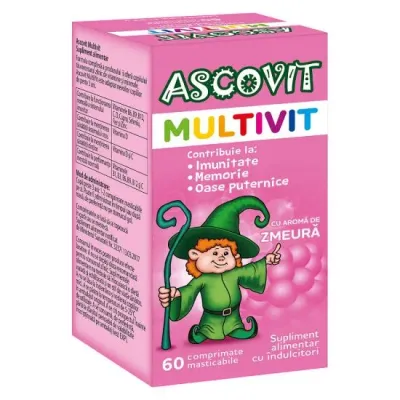 Ascovit Multivit cu aroma de zmeura, 60 comprimate masticabile, Omega Pharma