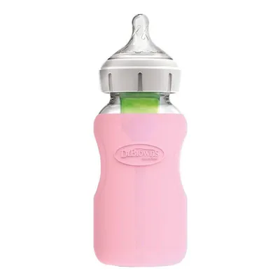 Protectie silicon pentru biberon din sticla cu gat larg roz pal, 270ml, Dr. Brown's