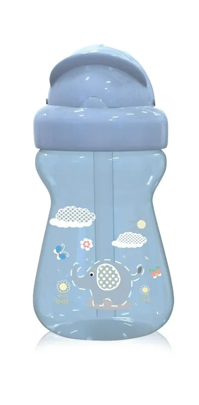 Biberon sport cu pai moale si flexibil 6 luni+ Animals Moonlight Blue, 325ml, Lorelli