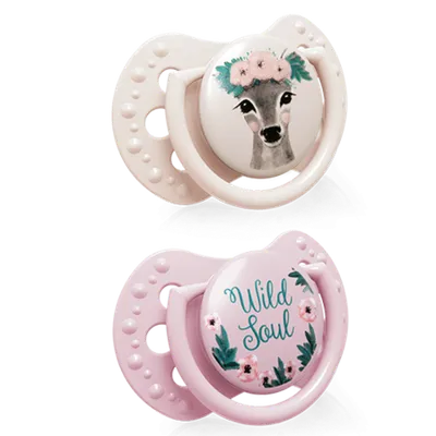 Suzeta din silicon Dynamic Night&Day wild soul pentru fete 0-2 luni, 2 bucati, Lovi