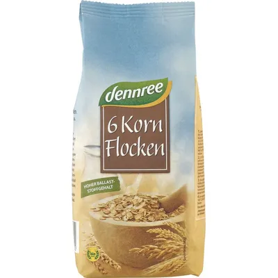 Fulgi bio din 6 cereale, 500g, Dennree