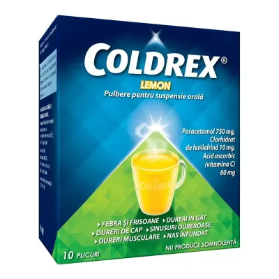 Coldrex Lemon pulbere pentru solutie orala, 10 plicuri, Perrigo