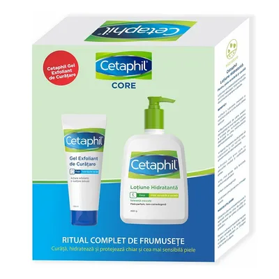 Pachet Gel de curatare exfoliant, 178 ml + Lotiune hidratanta pentru piele uscata si sensibila, 460 g, Cetaphil