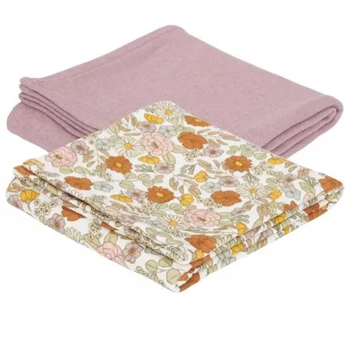 Muselina din bumbac Vintage Little Fowers si Pure Mauve, 2 bucati, Little Dutch