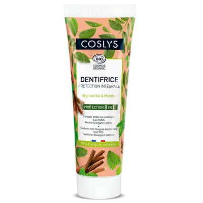 Pasta de dinti Bio pentru protectie completa 8 in 1 cu mentol si lemn dulce Cosmos Organic, 100 ml, Coslys