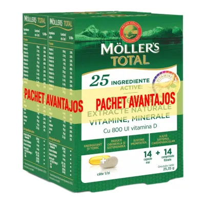 Pachet 2 bucati * Moller's Total, 14 capsule + 14 comprimate