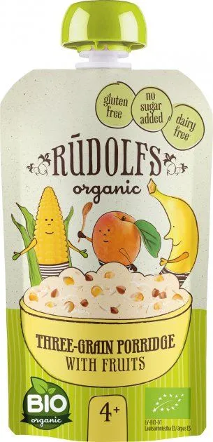 Piure din fructe si 3 cereale 4+ Bio, 110g, Rudolfs