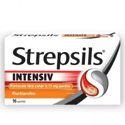 Strepsils intensiv fara zahar cu aroma de portocale, 8,75 mg, 16 pastile, Reckitt Benckiser