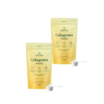 Colagenus Pudra Pachet 2 x 303g – Colagen Hidrolizat Bovin Premium pentru Piele, Articulatii si Oase, Faunus