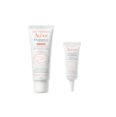 Pachet Crema hidratanta Hydrance Optimale Riche UV 20 si contur ochi Hydrance, 40ml+10ml, Avene
