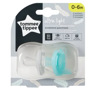 Set Suzete Ortodontice Usoare, 0-6 luni Transparent/Turquoise, 2 bucati, Tommee Tippee