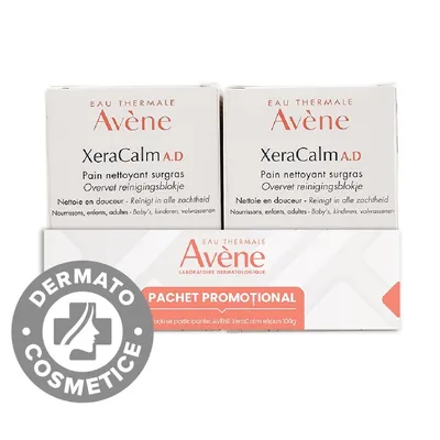 Pachet Promo Sapun pielea uscata XeraCalm A.D. 1+ 70% reducere la al doilea produs, 100g + 100g, Avene
