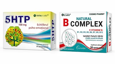 5-HTP 100 mg, 30 Capsule Vegetale + Natural B Complex, 30 Capsule Vegetale, Cosmopharm