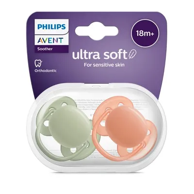 Suzete Ultra Soft portocaliu/verde 18l+, 2 bucati, SCF093/01, Avent