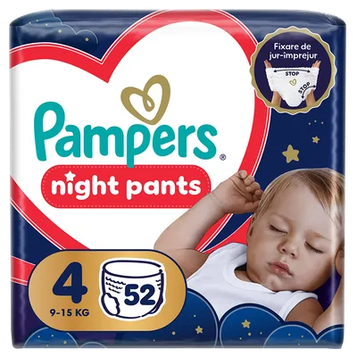 Scutece-chilotel Night Pants Marimea 4 pentru 9-15kg, 52 bucati, Pampers