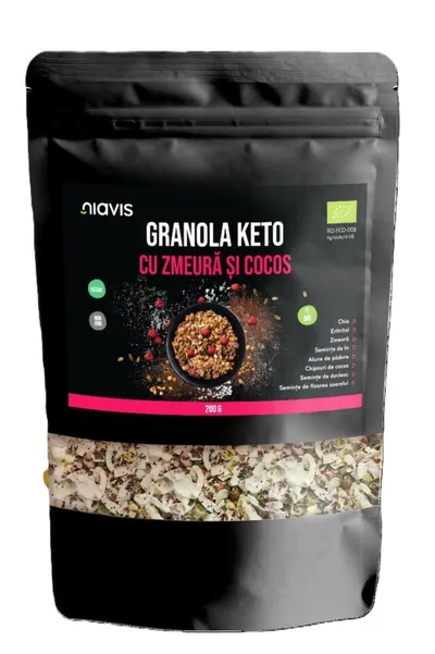 NIAVIS GRANOLA KETO CU ZMEURA SI COCOS ECOLOGICA/BIO 200G