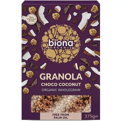 Granola cu ciocolata si cocos bio, 375g, Biona Organic