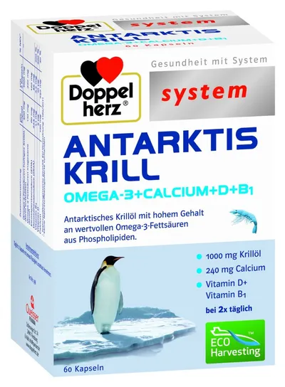System Krill Antarctic Omega-3 + Calciu + D3 + B1, 60 capsule, Doppelherz