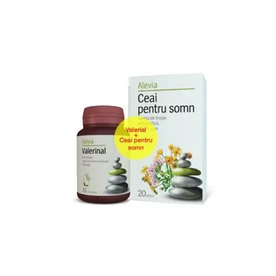 Pachet Valerinal 180mg 20 comprimate + Ceai de somn 20 plicuri, Alevia