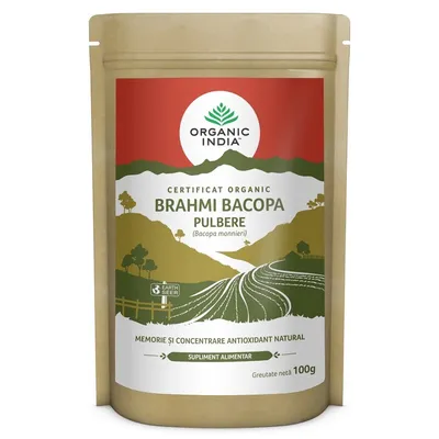 ORGANIC INDIA BRAHMI BACOPA TONIC CEREBRAL SI MEMORIE PULBERE 100% ORGANIC BIO 100G