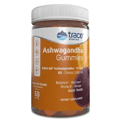 TRACE MINERALS ASHWAGANDHA CU AROMA DE FRUCTUL PASIUNII SI PORTOCALA 60 TABLETE GUMATE