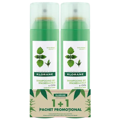 Pachet Sampon uscat cu extract de urzica, 150 ml + 150 ml, Klorane