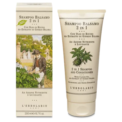 L'Erbolario 2 in 1 Sampon si Balsam cu ricin si ginko biloba, 200ml