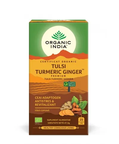 ORGANIC INDIA CEAI ADAPTOGEN TULSI TURMERIC GIMBIR 25 PLICURI BIO