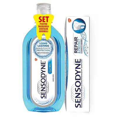 Pachet Pasta de dinti Repair&Protect Sensodyne + Apa de gura Cool Mint GRATIS, 75 ml + 500 ml, Gsk