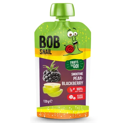 Smoothie natural fara gluten din fructe de pere si mure, 120 g, Bob Snail