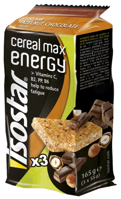 Batoane energizante cu alune si ciocolata Cereal Max, 3 x 55g, Isostar