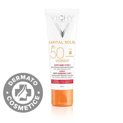 Crema antioxidanta anti-rid 3in1 cu protectie solara SPF 50 pentru fata Capital Soleil, 50ml, Vichy