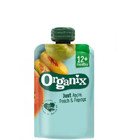 Gustare de mere cu piersici si papaya +12 luni Bio, 100g, Organix