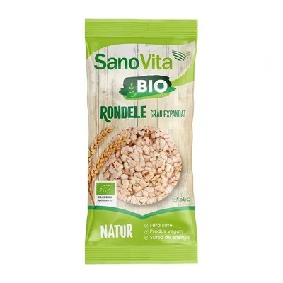Rondele simple din grau expandat BIO, 56gr, SanoVita