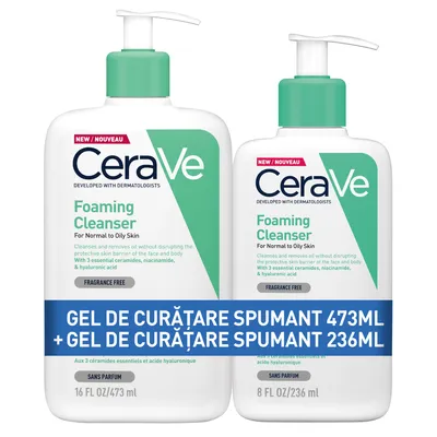 Pachet Gel spumant de curățare pentru ten normal/mixt, 473 ml + 236ml, CeraVe