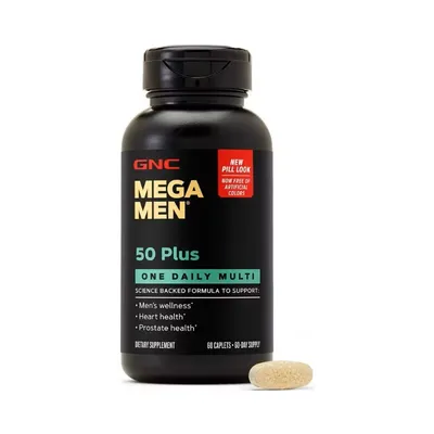 GNC MEGA MEN 50+ ONE DAILY COMPLEX DE MULTIVITAMINE PENTRU BARBATI - SUPORT PENTRU INIMA, OCHI SI CREIER 60 TABLETE