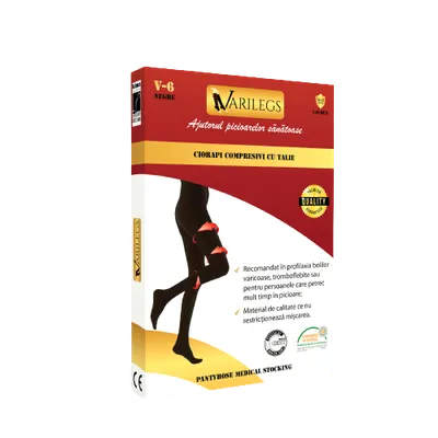 Ciorapi compresivi tip dres 140 deni 18-22 MmHg V-6 L negru, 1 bucata, Varilegs
