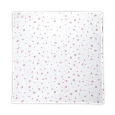 Scutec pled muselina 80cm x 80cm White With Rose Stars, 1 bucata, Lorelli