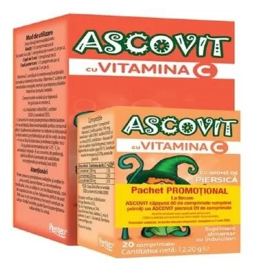 Pachet Ascovit Capsuni, 60 comprimate + Piersica, 20 comprimate, Perrigo