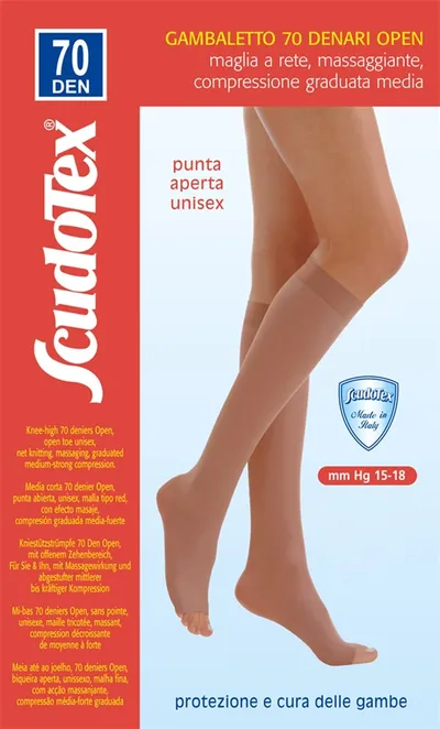 Scudotex 824 Ciorapi medicali genunchi, varf deschis, compresie medie 70 DEN, Daino, marimea 2-S