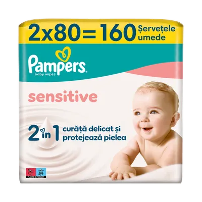 Servetele umede Sensitive, 160 bucati, Pampers