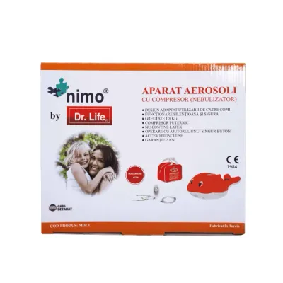 Aparat aerosoli nebulizator cu compresor, delfin Nimo, Dr.Life