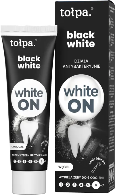 Pasta de dinti cu carbune White ON Black, 75ml, Tolpa