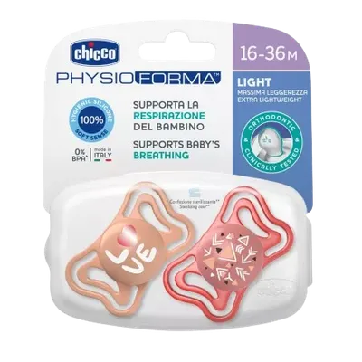 Suzete din silicon pentru copii 16-36 luni PhysioForma Light Glow Roz, 2 bucati, Chicco