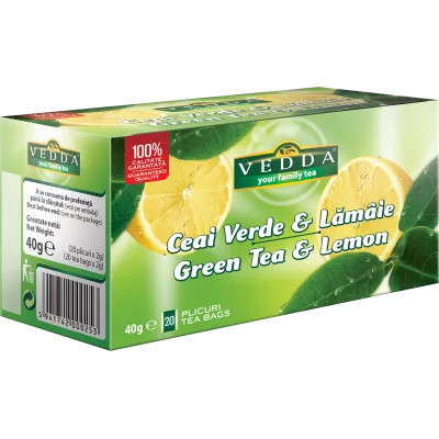 Ceai verde cu lamaie, 20 plicuri, Vedda