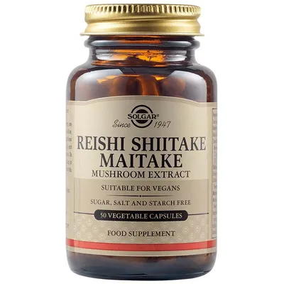 SOLGAR REISHI SHITAKE MAITAKE MUSHROOM 50 CAPSULE
