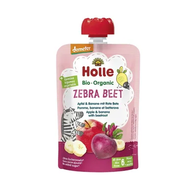 Piure de mere cu banane si sfecla Zebra Beet, 100g, Holle Baby Food