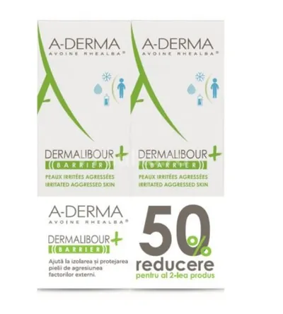 Pachet Crema protectoare Dermalibour+ Barrier 1 + 50% reducere al doilea produs, 2 x 100ml, A-Derma
