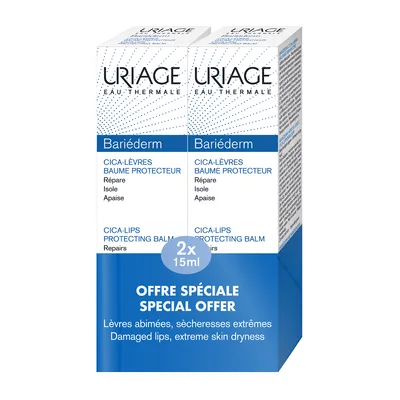 Pachet Balsam protectie buze Bariederm Cica, 15 ml + 15 ml, Uriage