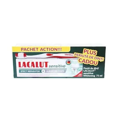 Pachet pasta de dinti Sensitive Whitening 75ml + Periuta de dinti Gratuit, Lacalut